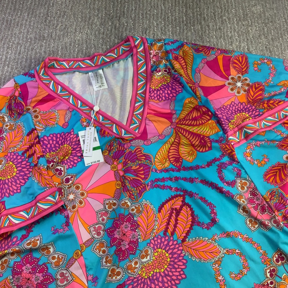 Trina Turk Swim Spa Collection Floral Swim Coverup Dolman Sleeve Large NWT